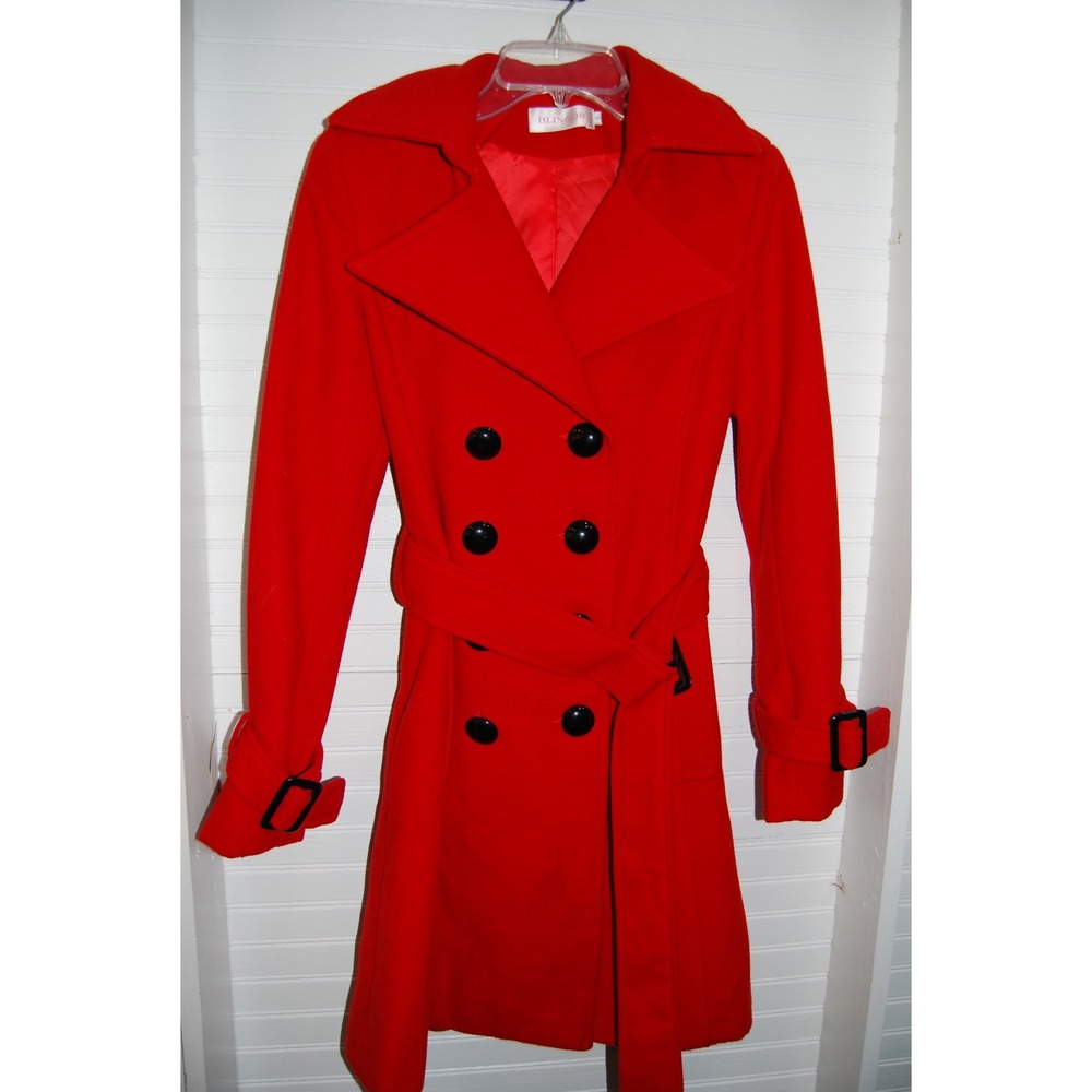 Women's‎ Long Trench Coat Small Red Felted double-breasted jacket Blingor